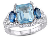 5.65 Carat (ctw) Blue Topaz Three Stone Ring in Sterling Silver